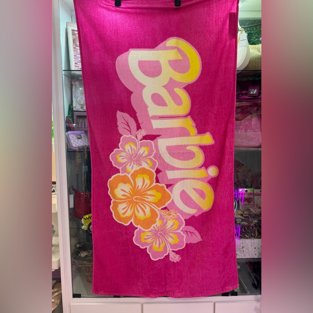 Pink Barbie Beach Towel with Floral Design